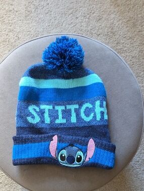 Disney Stitch Knit Pom Beanie Hat in Blue and Aqua
